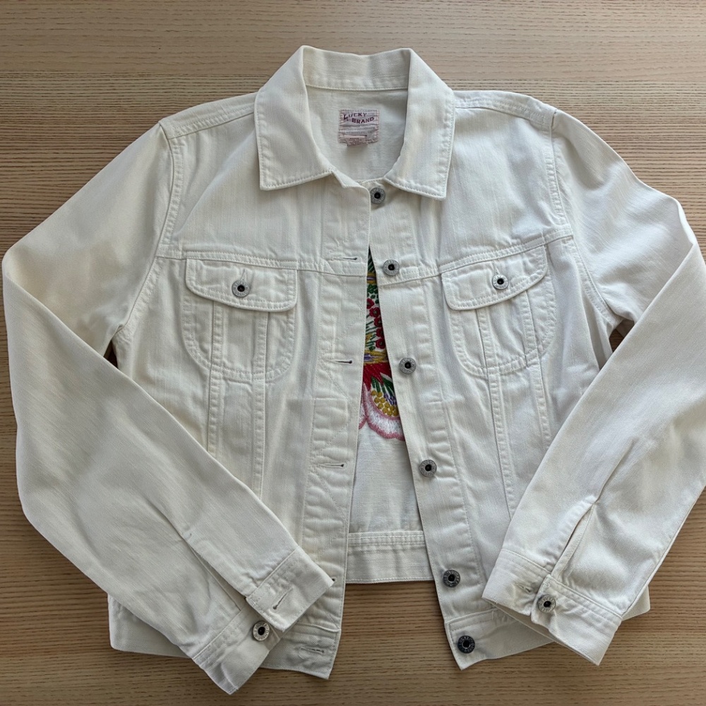 Lucky Brand embroidered white denim jacket - Picture 2 of 4